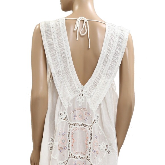 Anthropologie Floral Embroidered Dress Lace White Asymmetrical Cotton M 281240 - Picture 4 of 4